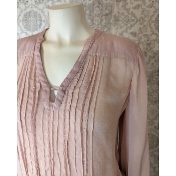 Diane Von Furstenburg Clay Pink Silk Flutter sleeve Pleated Blouse 8 - Picture 6 of 9
